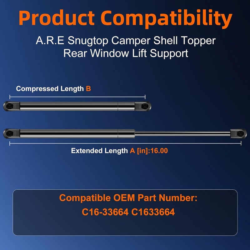 Euplokeer Qty (2) C16-33664 c16-19477 16in 40lb/178N 40# Gas Shock Strut Lift Support for Leer A.R.E Snugtop Truck Camper Shell Rear Window Topper Door Cap Canopy Replacement Parts Accessories - Image 2